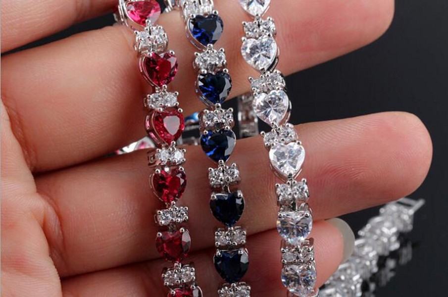 Choucong Brand Unique Luxury Jewelry 18K White Gold Fill Wedding Bracelet Muliti Color 5A Zircon CZ Diamond Gemstones Party Sapphire Heart Women Bangl