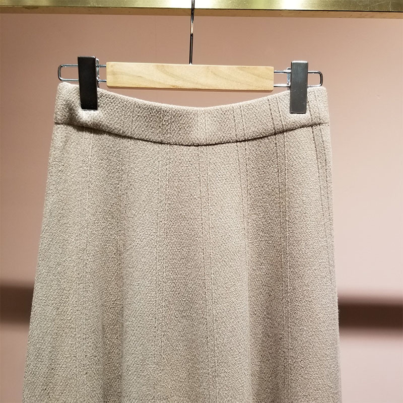 Winter Ladies Pure Color Elegant High Waist Warm Stretch Chic Bust A-Line Knitted Skirt Temperament 210521