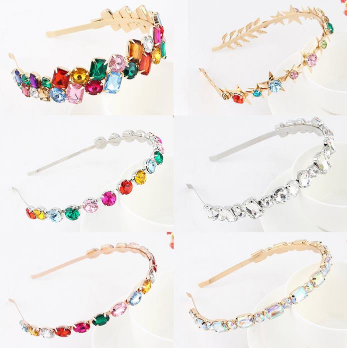 Silver Gold Metal Rhinestones Headband Pearls Colorful Crystal Hoop Beaded Headpiece Hair Accessories