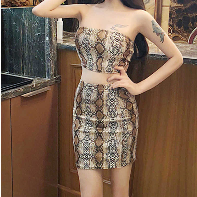 Summer Top Strapless Sexy Korea Women Mini Tank Vest Party Leopard Dress Elegant Dresses Snakeskin Pattern Vintage M9L 210603