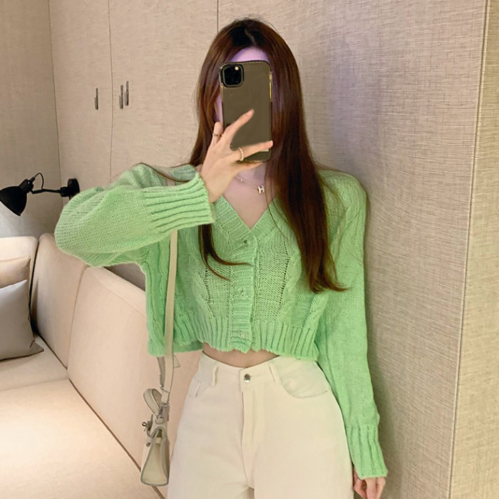 Nomikuma Rainbow Tie Dye Women Short Knitted Cardigan Causal Long Sleeve V-neck Sweater Coat Korean Knitwear Jacket 6D456 210427