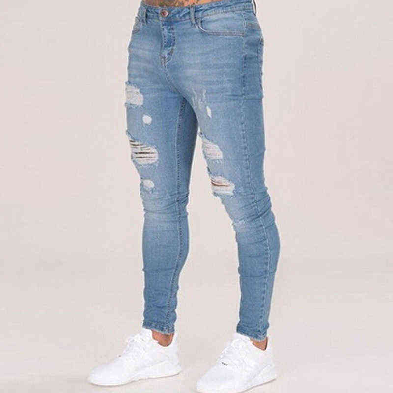 Jean Pants Streetwear Hipster Summer Mens Street Style Ripped Jeans Casual Denim Zipper Trouser Men Autumn Fashion Slim 211111