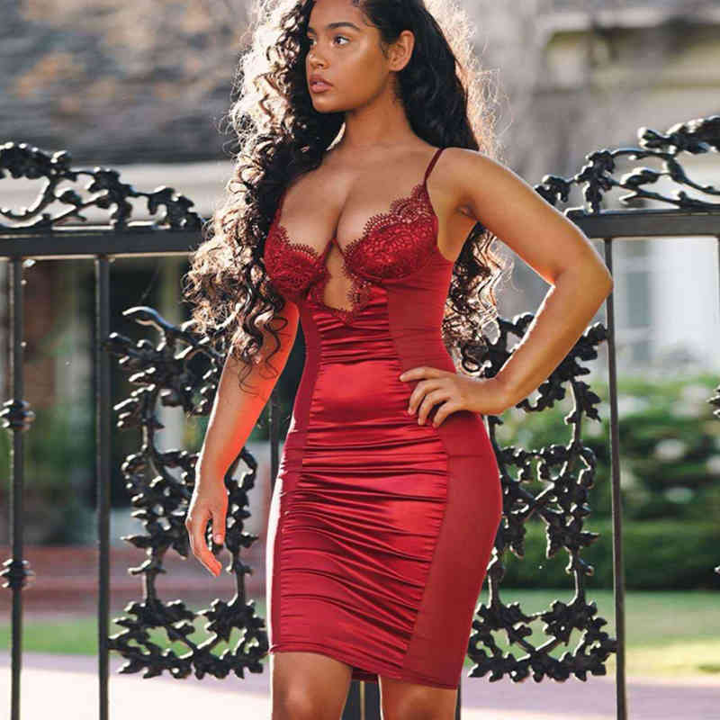 NewAsia Black Mesh Satin Dress Summer Midi Dress Woman Party Night Underwired Cut Out Bodycon Club Dresses Sexy Robe Femme Red 210409