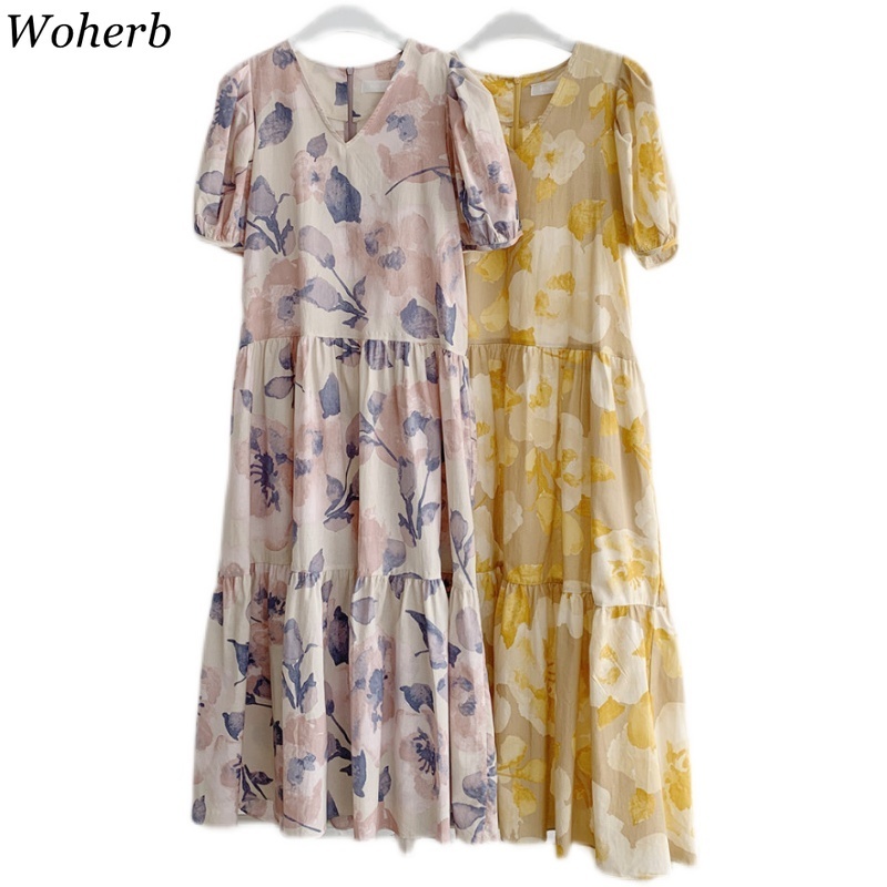 Vintage Woman Dress V Neck Women Summer Maxi Dresses Holiday Beach Korean Robe Female Flower Chiffon Vestidos Mujer 210519