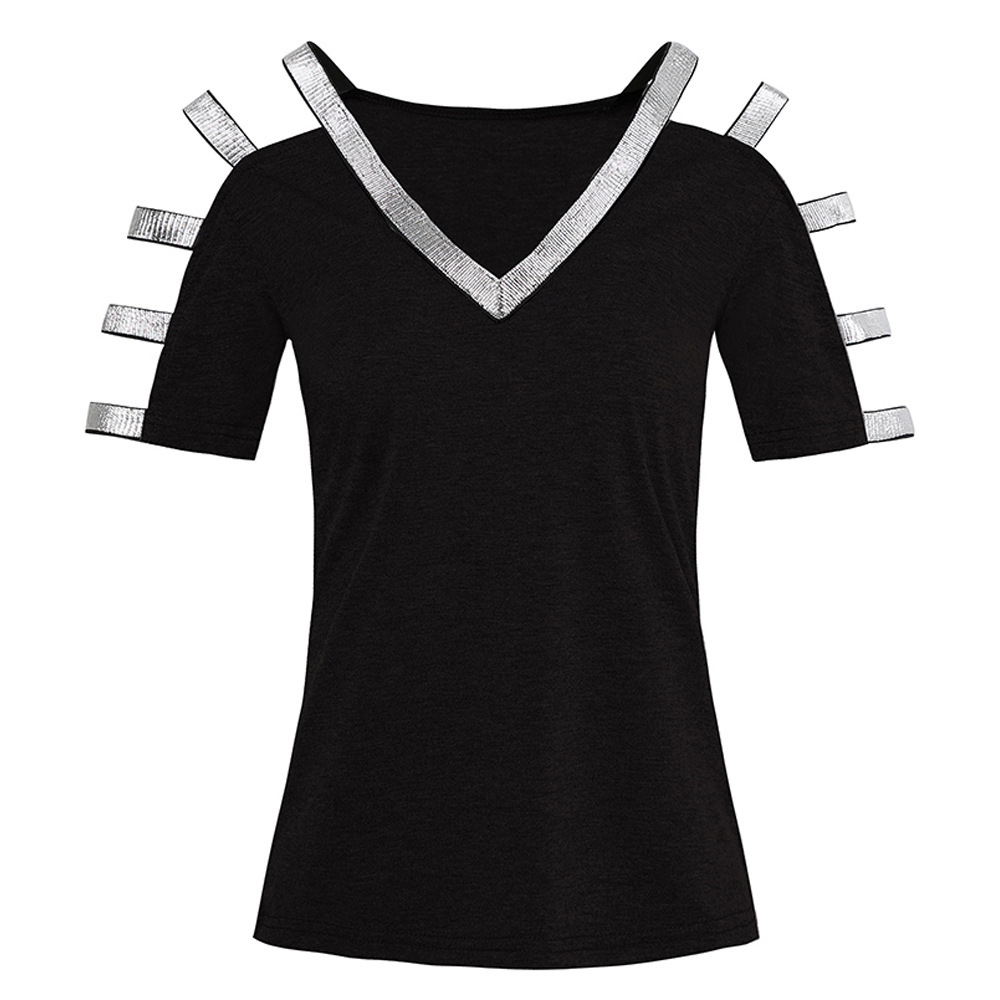 GETSPRING Women Shirt V-Neck Diamonds Hollow Out Sexy All Match Black Red Blue s Fashion 210513