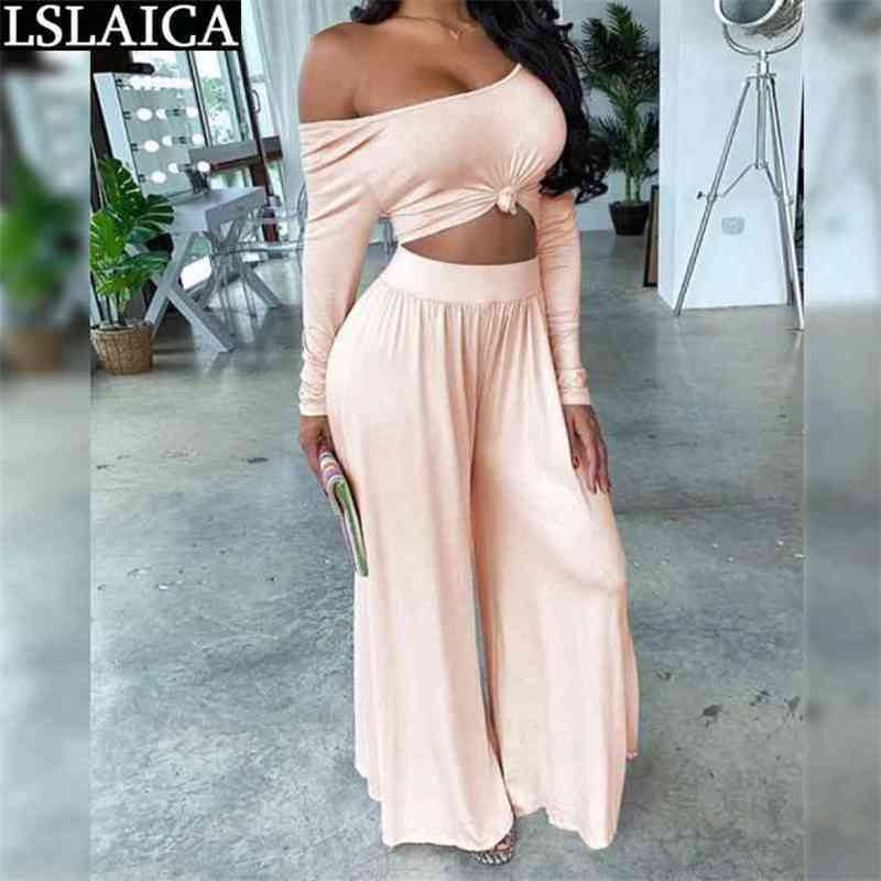 Plus Size Two Piece Sets Casual Tracksuit Autumn Long Sleeve Crop Tops Wide Leg Pants Fashion Lounge Wear Outfits Sweatsuit 210515