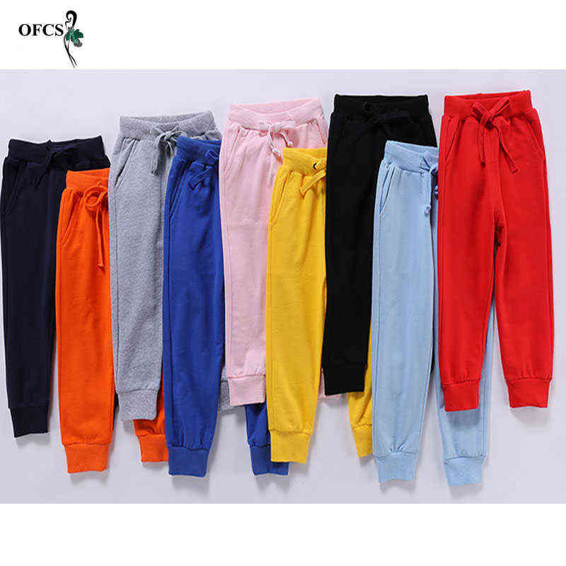 Retail Sale Cotton Pants For 2-10 Years Old Solid Boys Girls Casual Sport Jogging Enfant Garcon Kids Children Trousers 211103