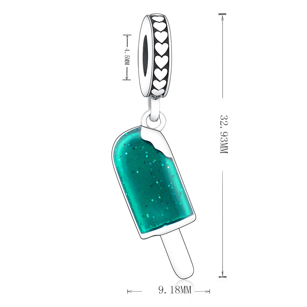 Fit Original Pan Charm Bracelet 925 Sterling Silver Summer Green Enamel Ice Cream Zircon Crystal Bead Pendant Women For Making Berloque DIY