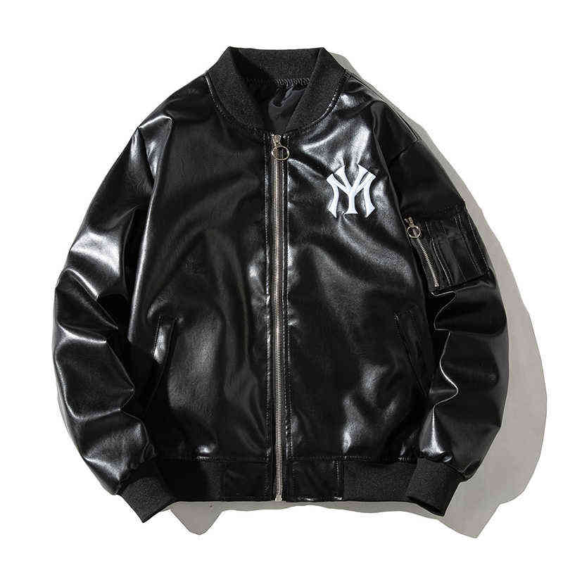 Male Bomber Jacket Men Motorcycle Faxu Leahter Jacket Embroidered Stand Collar Outwear Casual Windbreaker veste homme fall 211111
