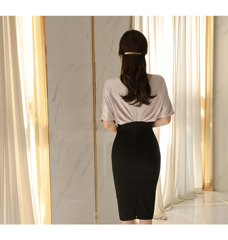 Summer Office Vestidos V-Neck Slim Bodycon Short Sleeve Women Sexy Pencil Midi Work Dresses Ladies Occasion Cloth 210519