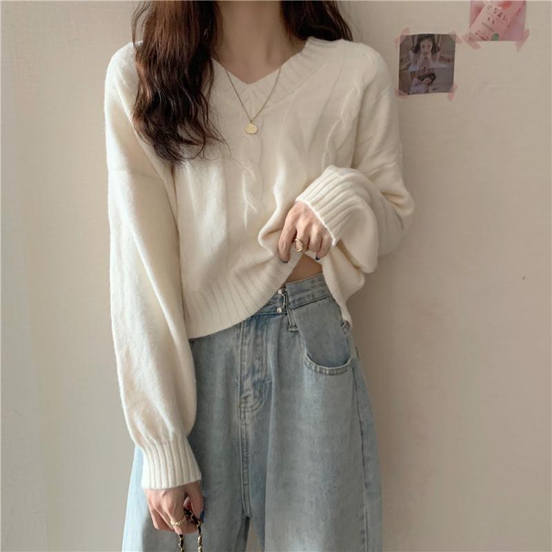 Women's Sweaters V-neck White Sweater Autumn Winter 2021 Loose Lazy Thin Short Chic Early Top, Blue
Women's Sweaters V-neck White Sweater Autumn Winter 2021 Loose Lazy Thin Short Chic Early Top, Blue