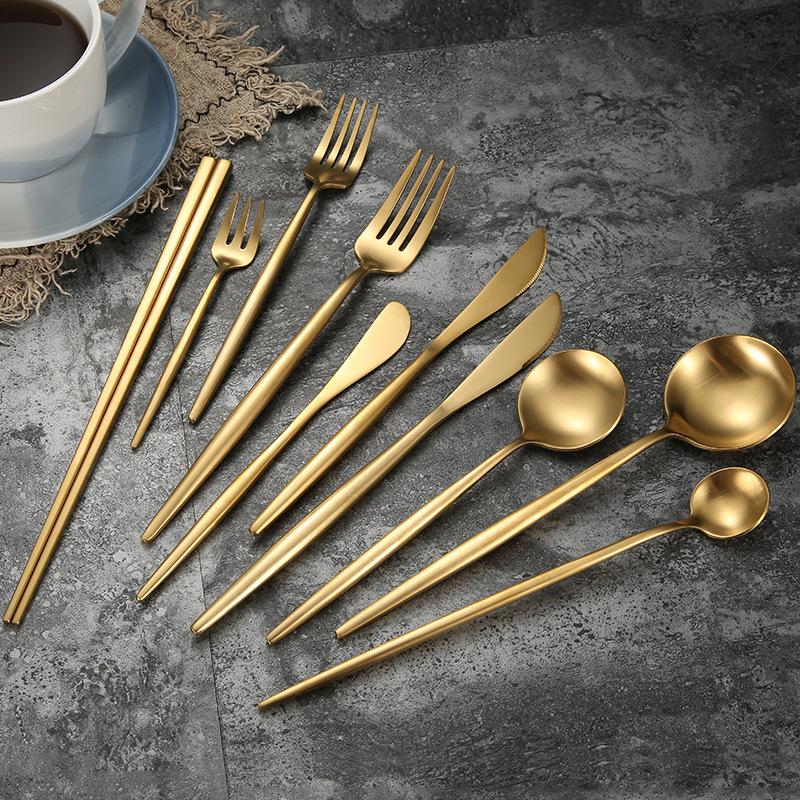 Dinnerware Sets 304 Stainless Steel Gold Cutlery Set Dinner Fork Knife Spoon Chopsticks Sierware Tableware Free shipping