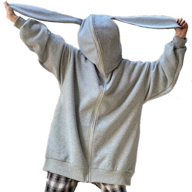 Women Zip-up Oversized Plus Hoodies Solid Color Drop Shoulder Long Big Rabbit Ears Hooded Sweatshirt Funny Kawaii Streetwear Q0901, Black
Women Zip-up Oversized Plus Hoodies Solid Color Drop Shoulder Long Big Rabbit Ears Hooded Sweatshirt Funny Kawaii Streetwear Q0901, Black