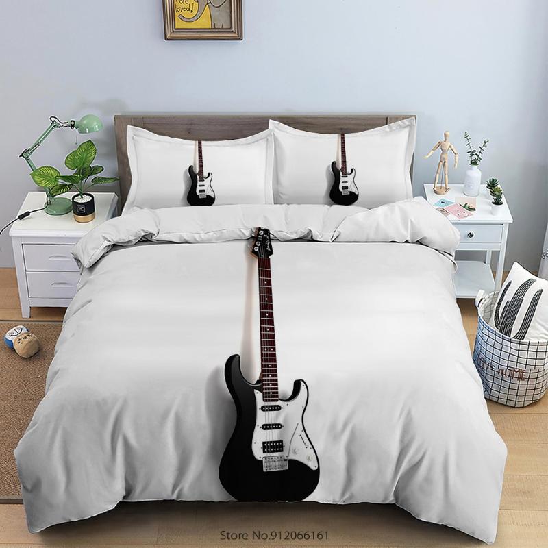 Bedding Sets 2/3Pcs Colorful Guitar Duvet Cover Musical Instrument Set 3D Print For Bedroom Bed Quilt Bedspreads Double