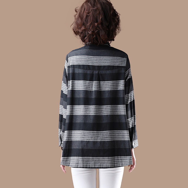 Spring Fashion Women Long Sleeve Shirts Plus Size All-matched Casual Striped Blouse Cotton Female Loose Shirt D 210512