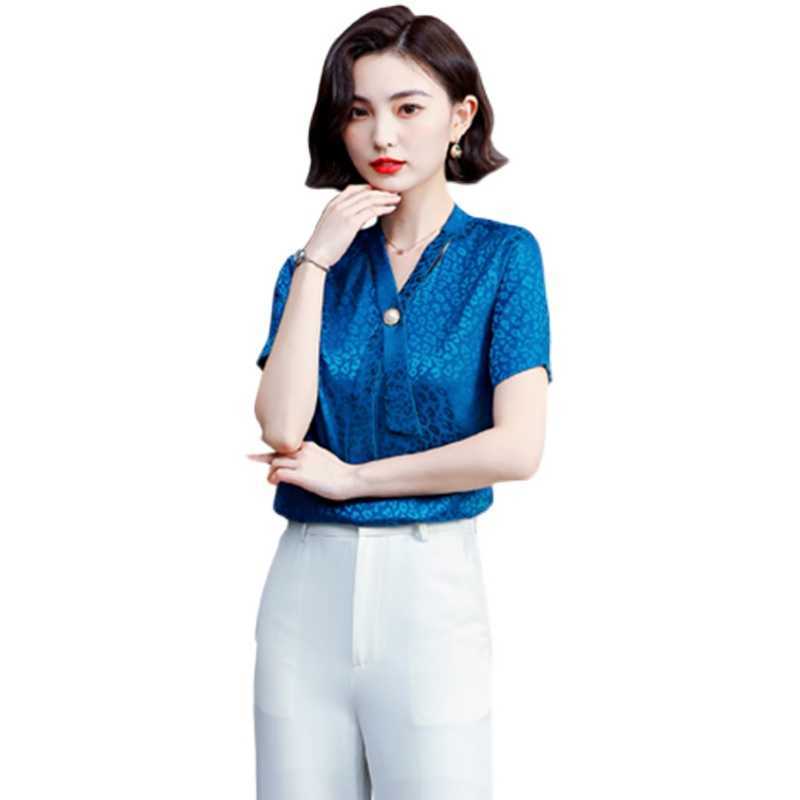 Womens Tops and Blouses Summer Fashion Satin Short Sleeve Shirts Plus Size XXXL 210531