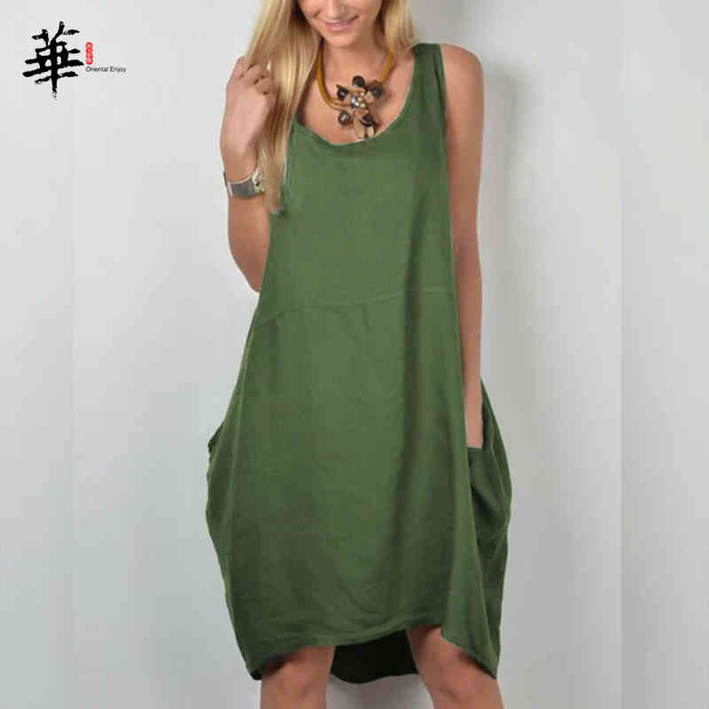 Tank Summer Dress Loose Vintage Midi Dress Sleeveless Woman Dress Plus Size Dresses for Women Casual Women Clothes Vestidos 210409