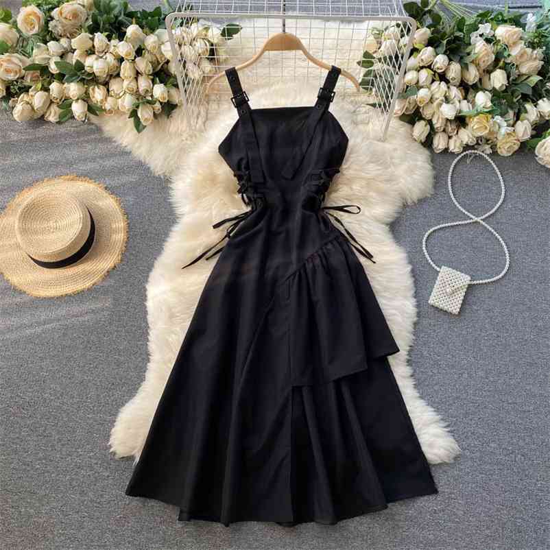 Women Black Irregular Bandage Slim Suspender Dress Big Swing Fashion Spring Summer 11B735 210525
Women Black Irregular Bandage Slim Suspender Dress Big Swing Fashion Spring Summer 11B735 210525