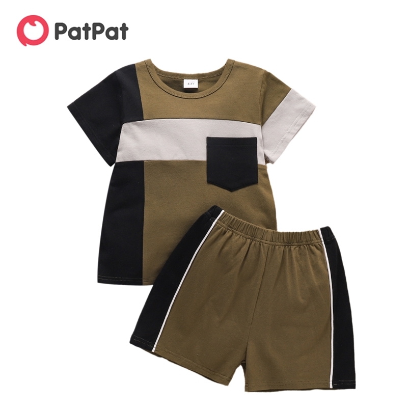 Summer 2-piece Baby / Toddler Boy Splice Tee and Shorts Set 210528