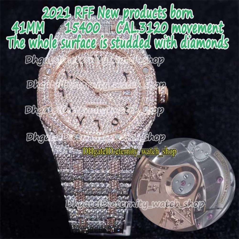 RFF Gypsophila Pavé diamond version 15400 Arabic dial Fully Iced Out Strap side with Diamonds CAL.3120 A3120 Automatic Mens Watche donatella, Slivery;brown
RFF Gypsophila Pavé diamond version 15400 Arabic dial Fully Iced Out Strap side with Diamonds CAL.3120 A3120 Automatic Mens Watche donatella, Slivery;brown