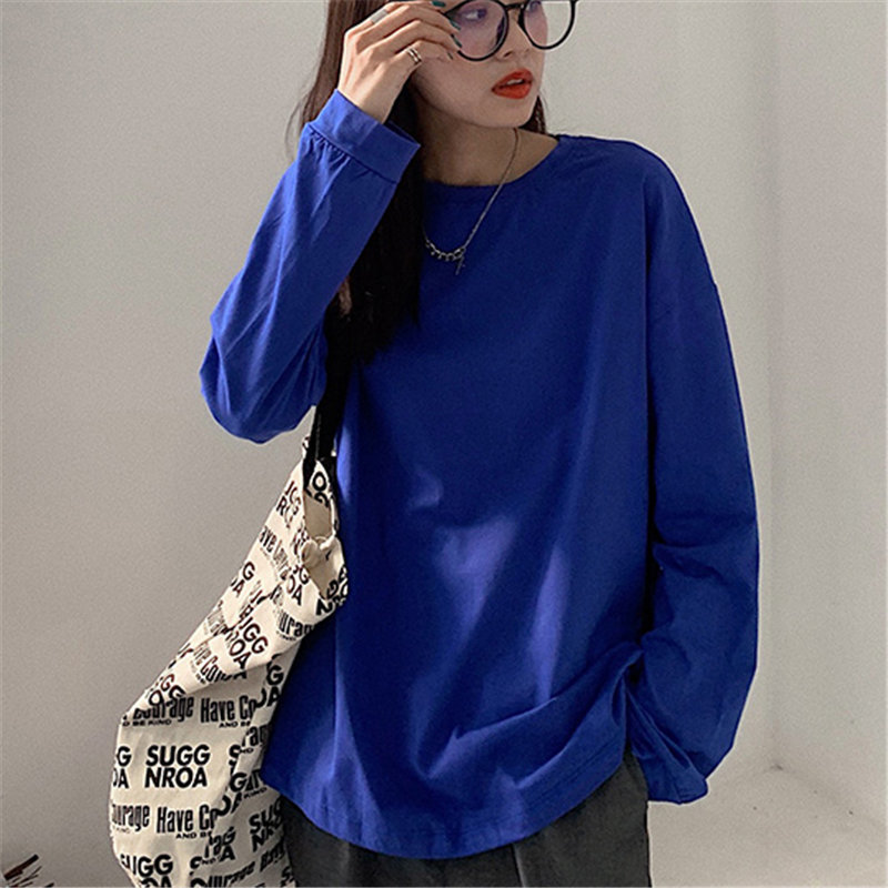 All Match Brief Oversize Tops Solid Loose High Quality Casual Full Sleeves Women Basic Korean T-shirt 210421