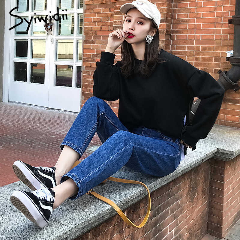 White Jeans for Women High Waist Harem Mom Spring Plus Size Black Streetwear Denim Pants Beige Blue 210922