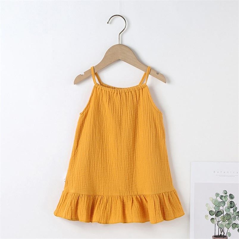 

Summer Arrivals Girls Style Dress Strap Yellow Solid Ruffles Cute A-Line Girl Cake Vestidos 0-2T 210629