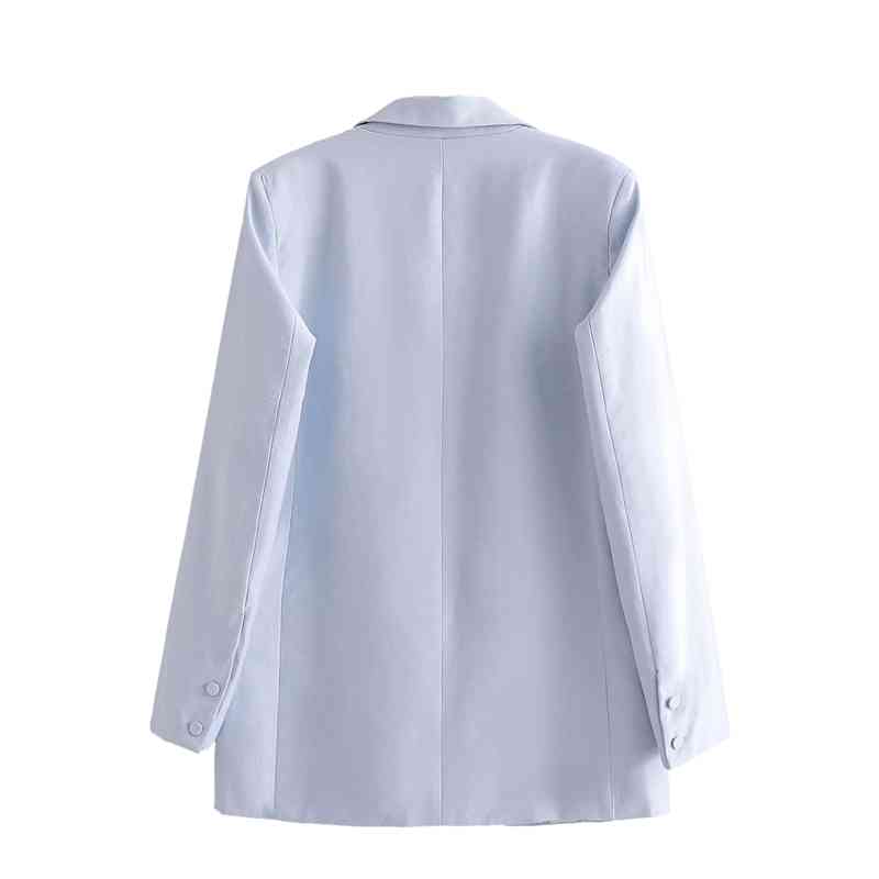 elegant women sky blue blazer jackets fashion ladies full sleeve suits casual female pocket chic girls 210430