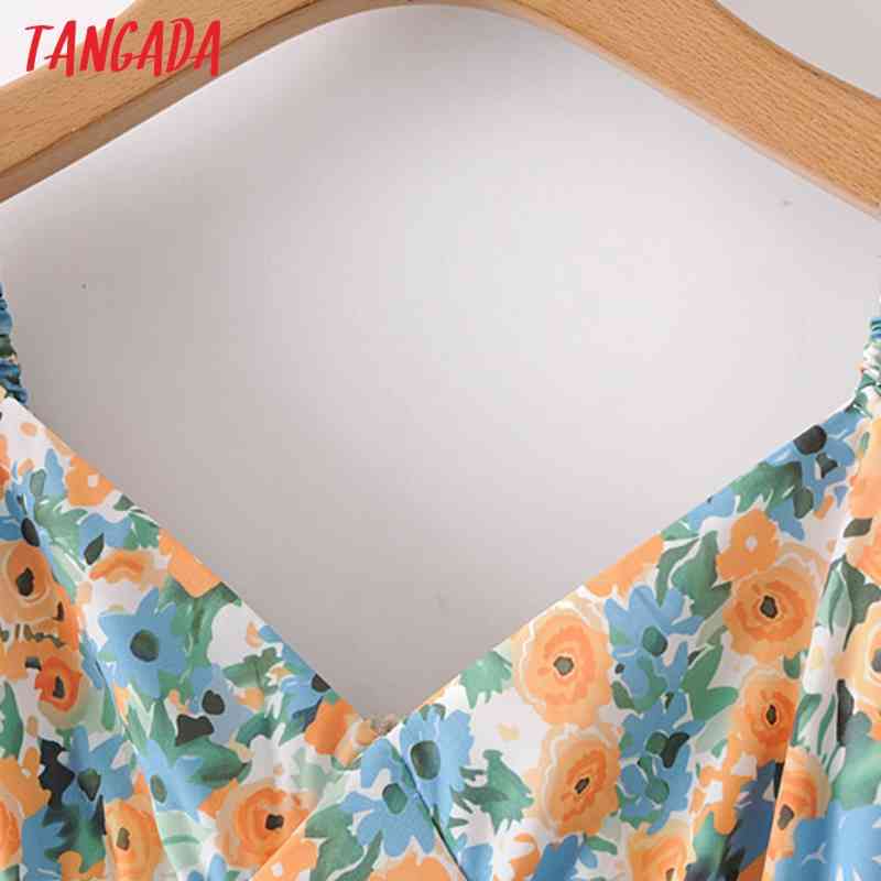 Women Print French Style Summer Puff Short Sleeve Ladies Midi Dress Vestidos 2M126 210416
