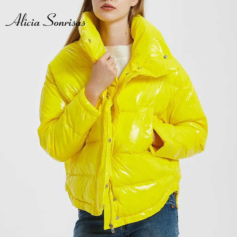 Winter Glossy Jacket For Women Rose Red Parka Female Bread Down s Cotton Padded Shiny Waterprooft Coat 211013