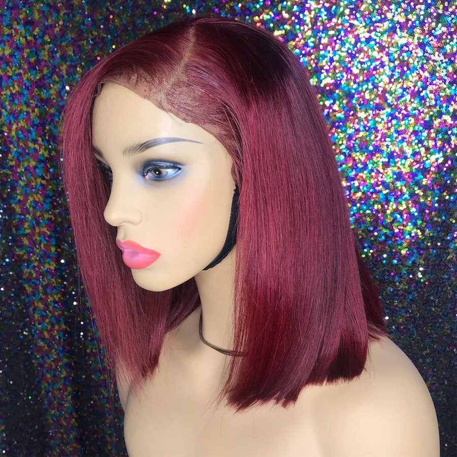 Short Bob Lace Front Synthetic Hair Wigs For Women Burgundy Color Preplucked With Babyhair Glueless Heat Resistant Daily/Cosplay