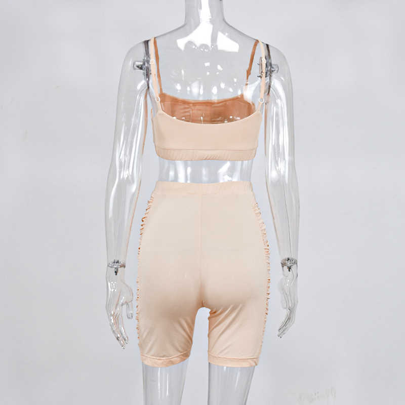 Colysmo Tracksuit Women Summer Activewear Two Piece Set Draped Spaghetti Strap Tops Shorts 2 Sets Outfits Black 210527