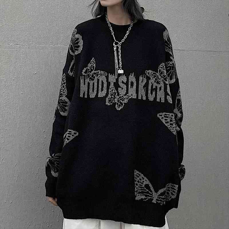 harajuku gothic butterfly jacquard oversized sweater black o neck knitted sweater for women and man loose streetwear, White;black
harajuku gothic butterfly jacquard oversized sweater black o neck knitted sweater for women and man loose streetwear, White;black