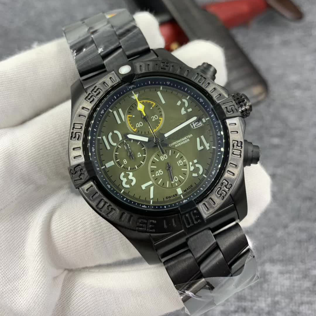 Stainless PVD 316L Case Watches Men Avenger Quartz Chronograph 45 Night Mission Watch Steel Clasp Mens Chronomat Airborne Track Wristwatches, No send watch for shipping
Stainless PVD 316L Case Watches Men Avenger Quartz Chronograph 45 Night Mission Watch Steel Clasp Mens Chronomat Airborne Track Wristwatches, No send watch for shipping