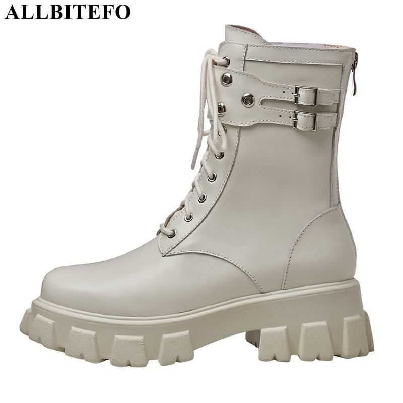 ALLBITEFO Waterproof platform shoes genuine leather women boots winter shoes fashion cross tied ankle boots motocycle boots 210611, Plush inside 
ALLBITEFO Waterproof platform shoes genuine leather women boots winter shoes fashion cross tied ankle boots motocycle boots 210611, Plush inside