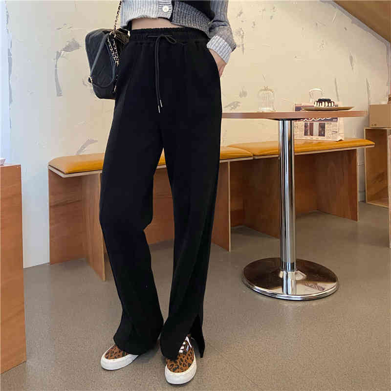 Brief Split Elegant Women Fashion Solid Plus Thick Casual Sportswear Loose-fitting Harem Pants Female Trousers 210421