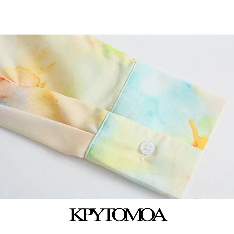 Women Fashion Tie-Dye Print Soft Touch Blouses Long Sleeve Button-up Female Shirts Blusas Chic Tops 210420