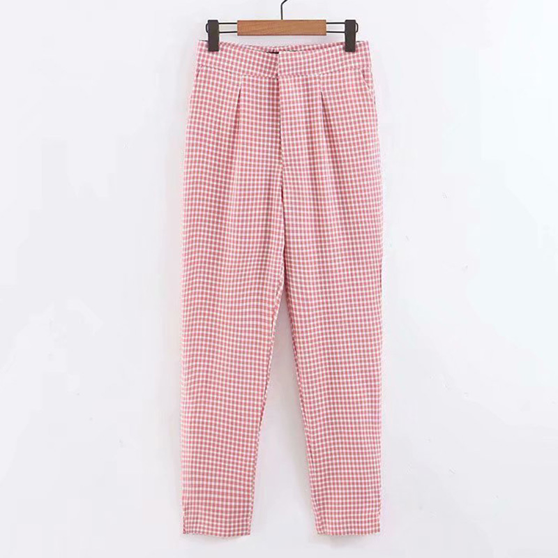 2pcs Spring Autumn Women Blazers suits Fashion Pink Plaid ladies Office TopPant Elegant Girls Suit Causal Outfits Suit 210331