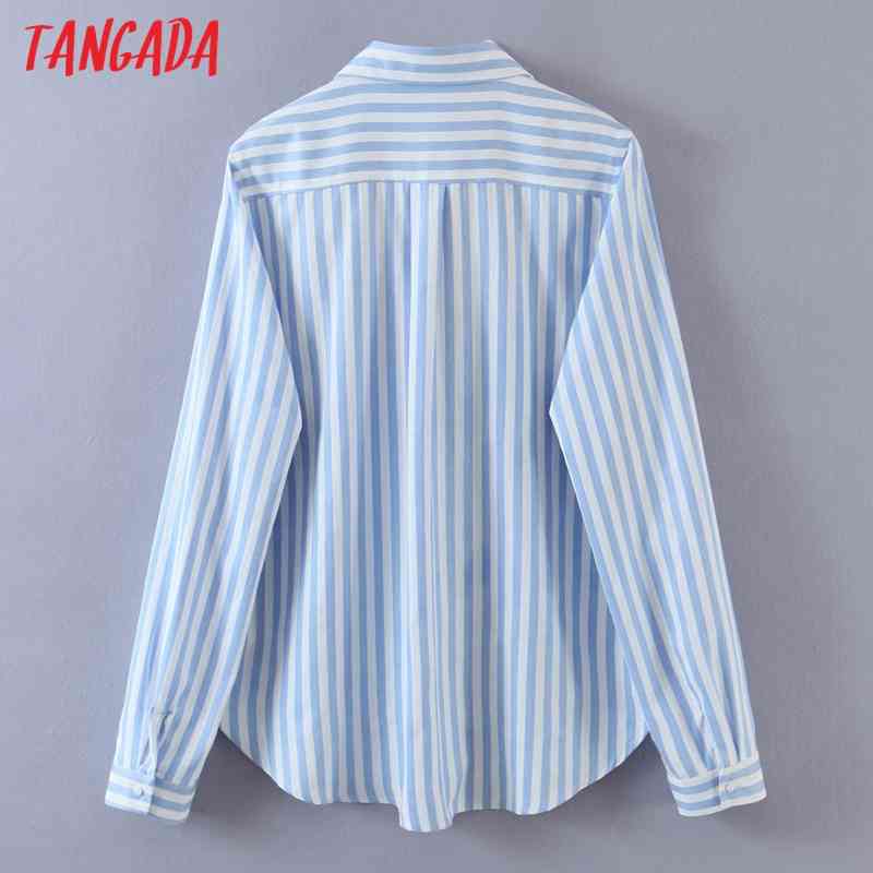 Women Vintage Striped Print Long Sleeve Spring Chic Female Casual Loose Shirt SL524 210416