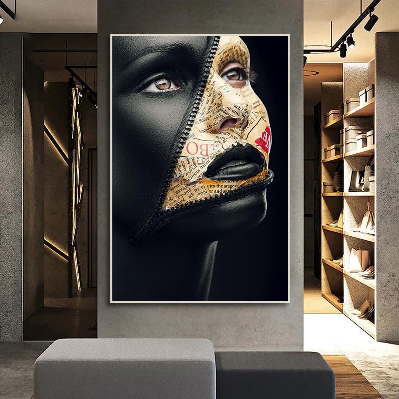 Black Woman Abstract Art Posters and Prints Zipper On Face Surrealistic Canvas Painting Modern Wall Art Pictures for Home Design
Black Woman Abstract Art Posters and Prints Zipper On Face Surrealistic Canvas Painting Modern Wall Art Pictures for Home Design