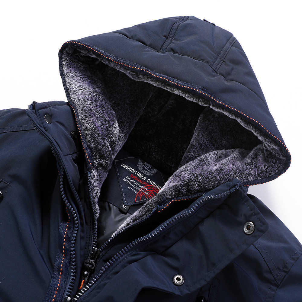 Men Winter Casual Long Thick Fleece Hood Waterproof Parkas Jacket Coat Men Outwear Fashion Pockets Parka Jacket 58 Plus 210818
