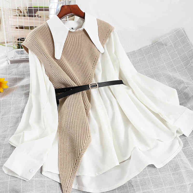 Spring Arrivals Long Sleeve Turn Down Collar Shirt Dress Knitted Vest Two piece Set Women ML318 210525, Coffee
Spring Arrivals Long Sleeve Turn Down Collar Shirt Dress Knitted Vest Two piece Set Women ML318 210525, Coffee