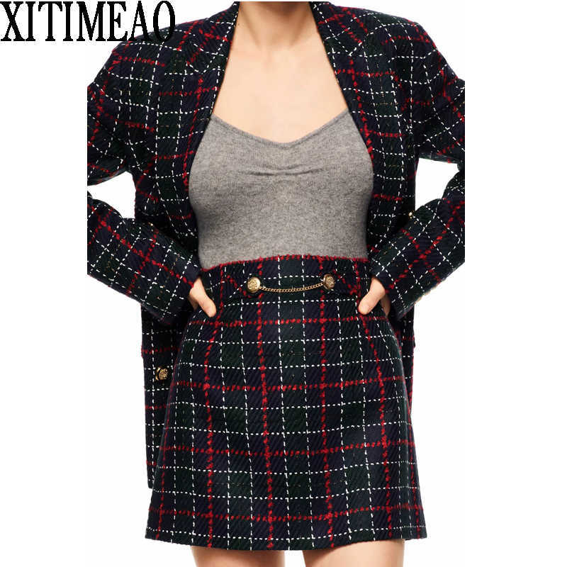 ZA Women Fashion Double Breasted Tweed Check Blazers Coat Vintage Female Outerwear And High Waist Skirts 2-piece Set 210602, Skirt 
ZA Women Fashion Double Breasted Tweed Check Blazers Coat Vintage Female Outerwear And High Waist Skirts 2-piece Set 210602, Skirt