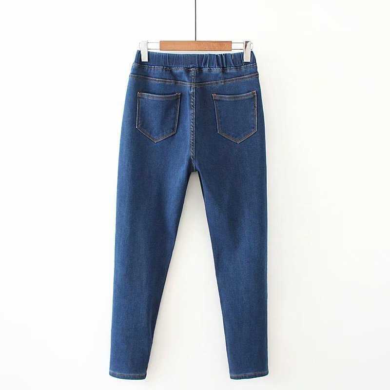 Women Winter Warm Jeans High Waist Elastic Belt Mom Plus Velvet Slim Skinny Pencil Pants Size 5XL 210922