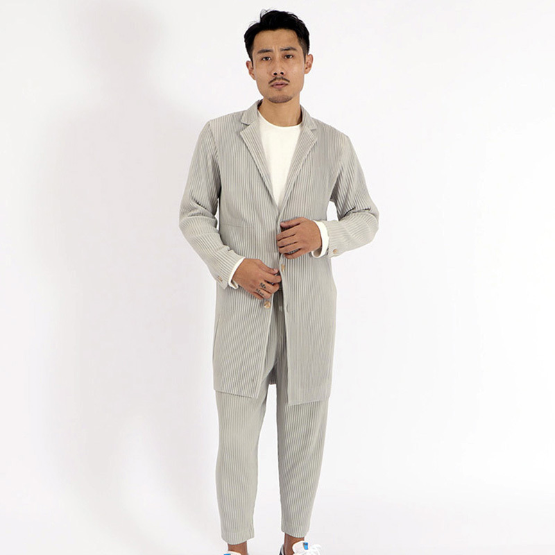 IEFB High Quality Pleated Trehch Coat Notched Collar Spring High Street Medium Length Casual Single Breast Windbreaker 210524