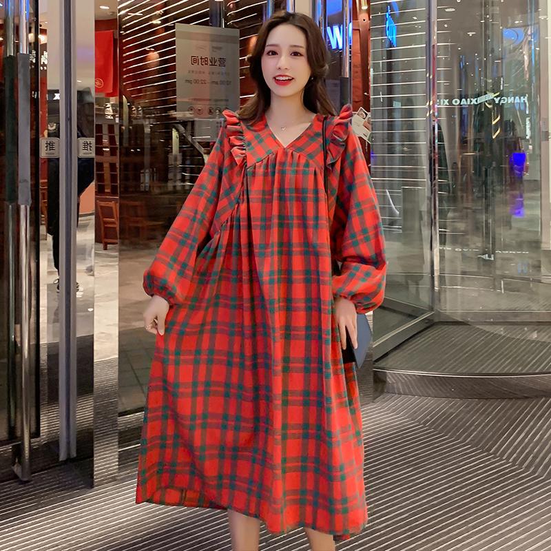 Korean Style Fashion Maternity Clothes Loose Long-sleeved V-Neck Pregnant Women Dress Plus Size Pregnancy Cotton Plaid Dresses, Red
Korean Style Fashion Maternity Clothes Loose Long-sleeved V-Neck Pregnant Women Dress Plus Size Pregnancy Cotton Plaid Dresses, Red