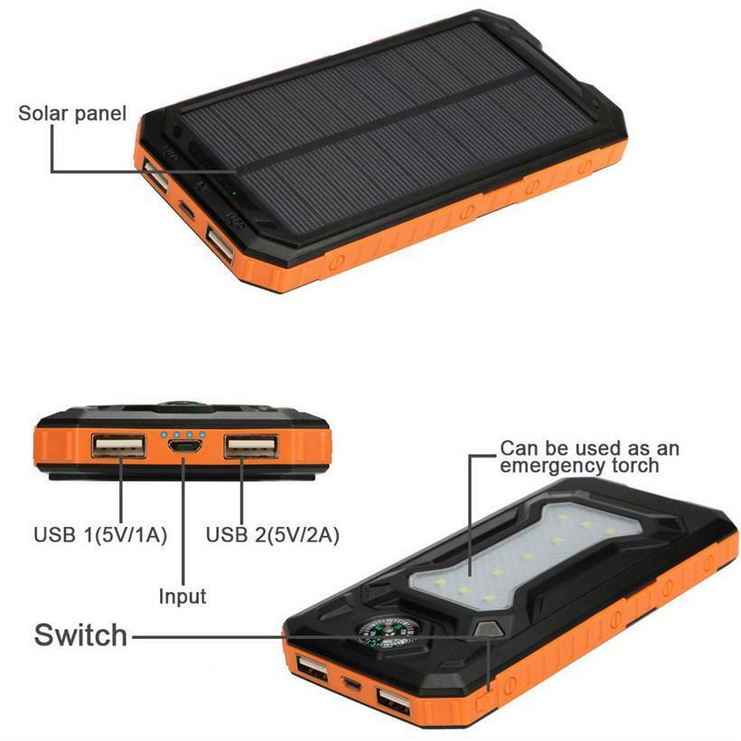 Power Bank Waterproof 200000MAH With Two USB Solar Charger Case Universal Model Batteries