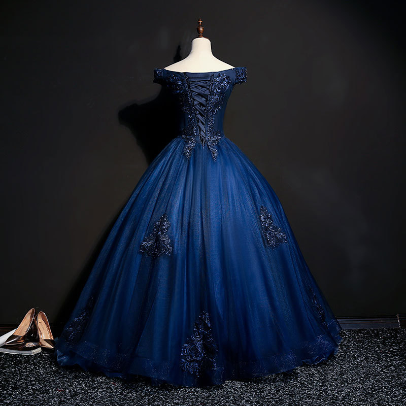 Luxury Beads Blue Quinceanera Dresses Ball Gown Off Shoulder Floor Length Long Prom Party Sweet 16 Dress Appliques Lace