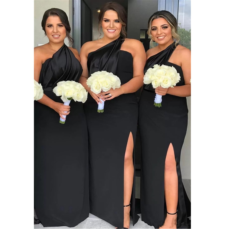 2022 Elegant Black One Shoulder Bridesmaid Dresses Side Split Spring Summer Countryside Garden Formal Wedding Party Guest Gowns Plus Size
2022 Elegant Black One Shoulder Bridesmaid Dresses Side Split Spring Summer Countryside Garden Formal Wedding Party Guest Gowns Plus Size