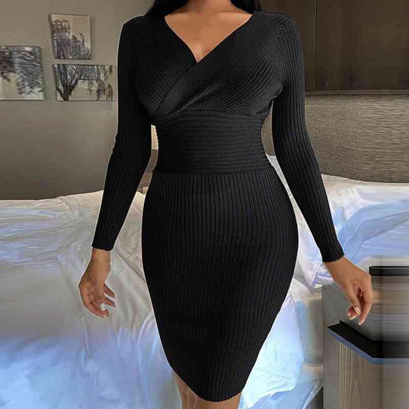 Autumn Winter Sexy Solid Color V Neck Dress Elegant Office Lady Dress Long Sleeve For Wedding, Black;gray
Autumn Winter Sexy Solid Color V Neck Dress Elegant Office Lady Dress Long Sleeve For Wedding, Black;gray